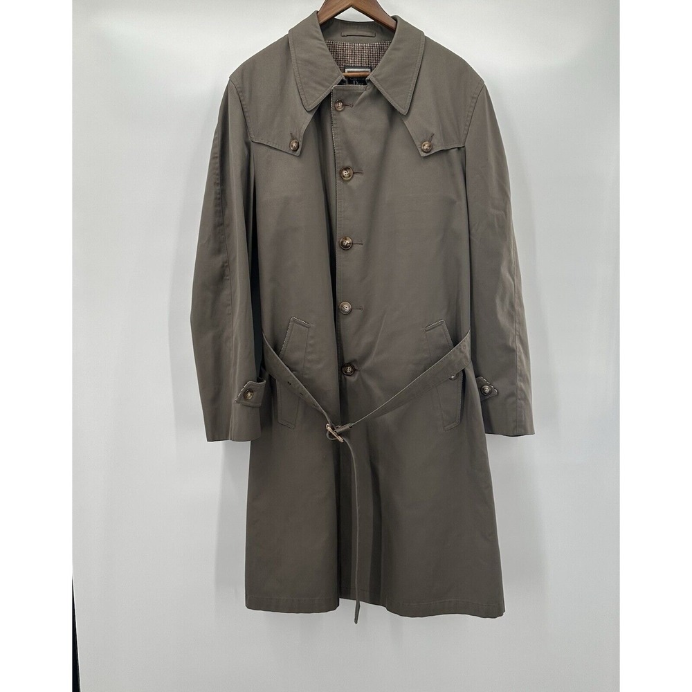 Christian Doir Monsieur Trench Coat‎ Mens 42 Long Beige Wool Lined Belted Jacket